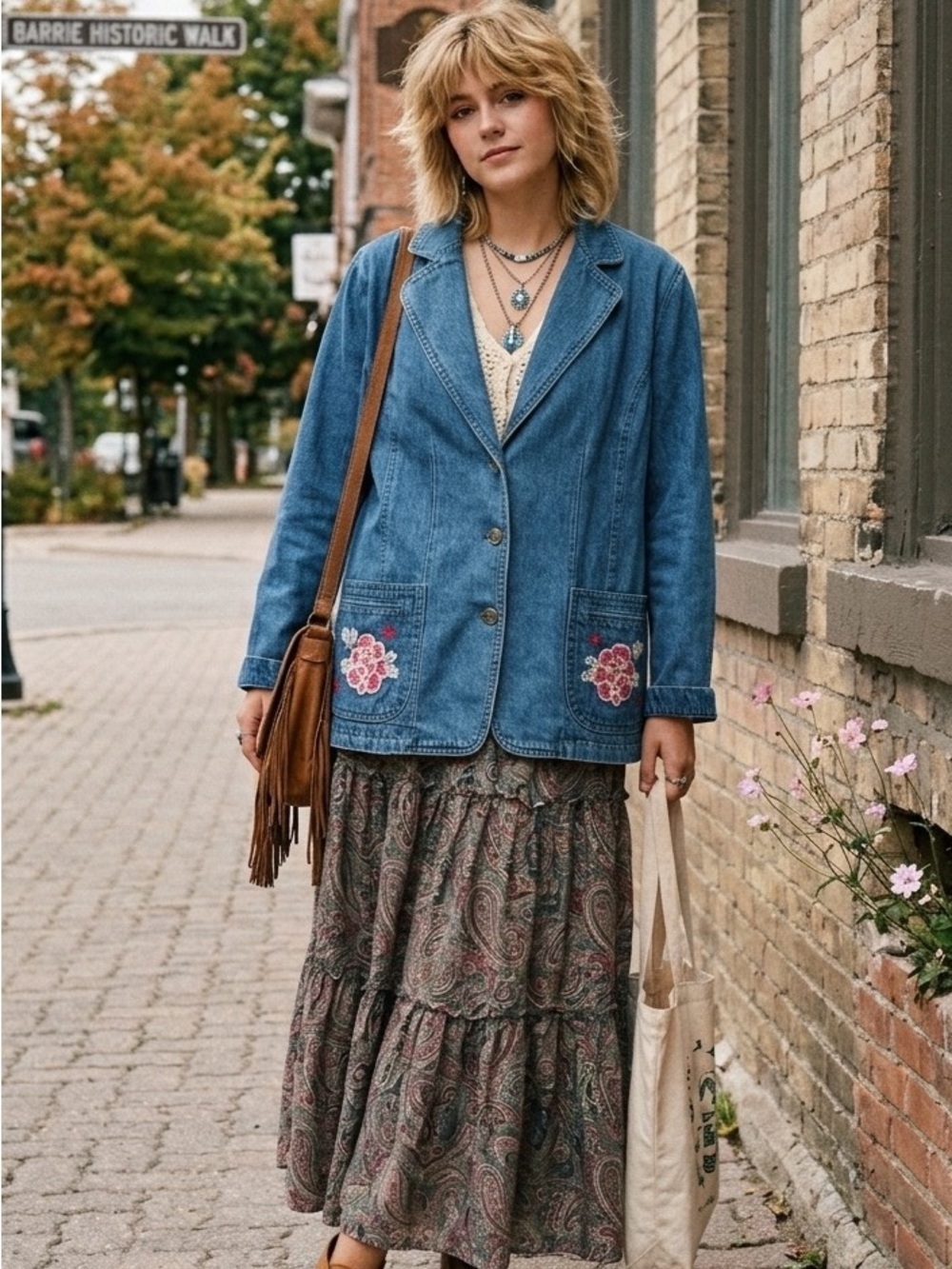 Vintage 90s Northern Reflections Embroidered Floral Denim Blazer Blue M